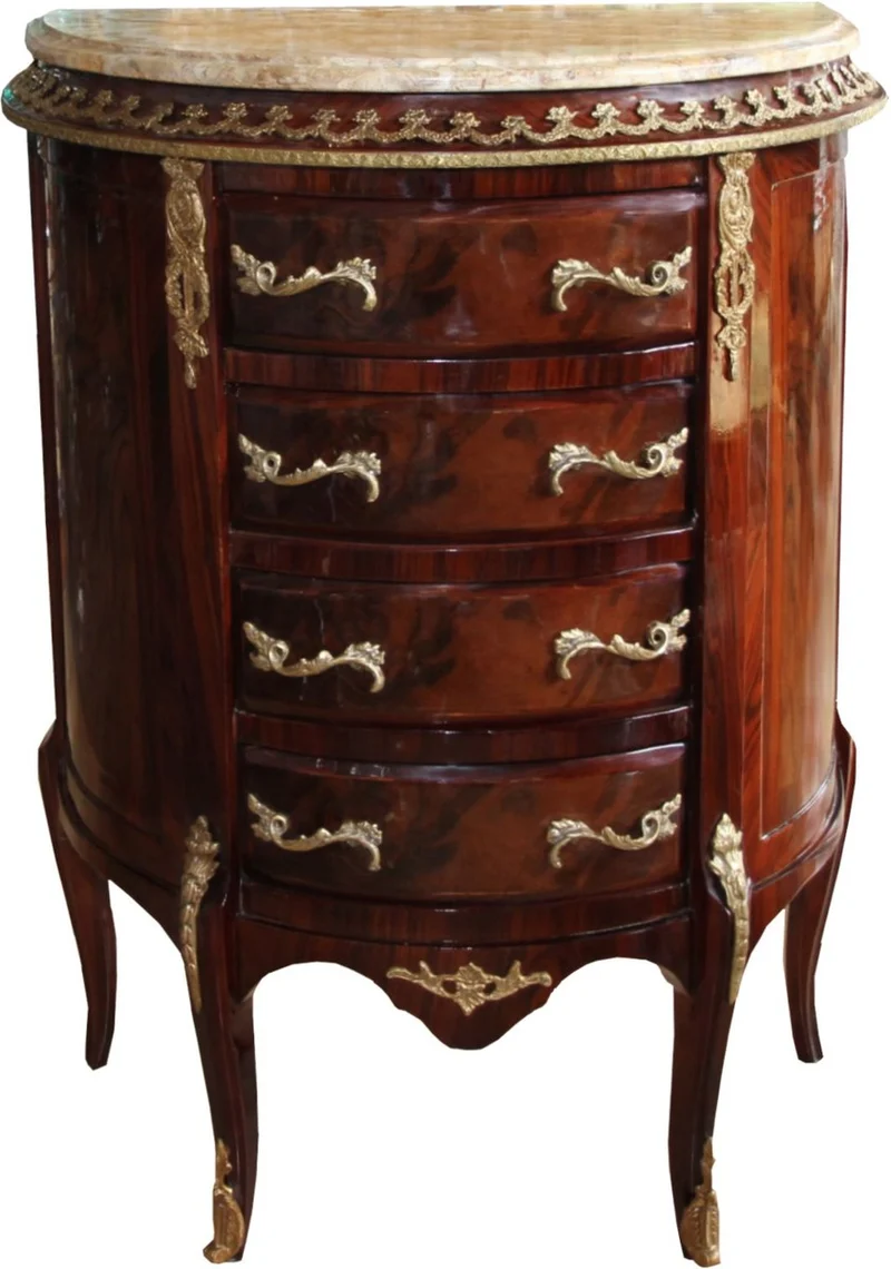 Casa Padrino Barock Kommode Mahagoni Braun Intarsien mit Marmorplatte B 68 cm, H 89 cm - Barock Kommode - Limited Edition