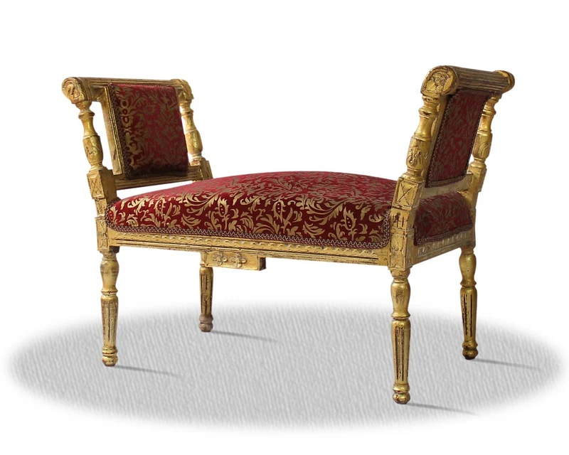 Casa Padrino Barock Sitzbank Gold Bordeaux Rot Muster, Massivholz Blattgold, 110 x 40 x H. 70 cm