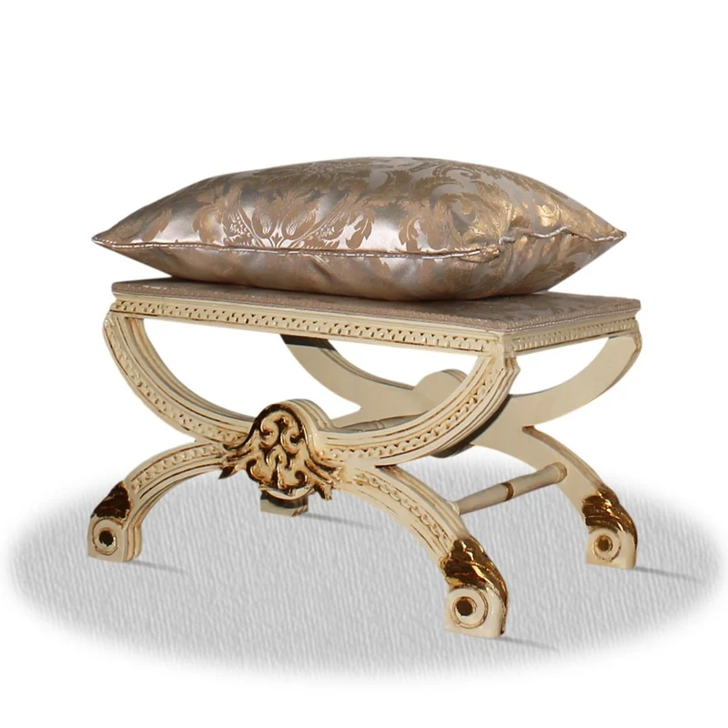 Casa Padrino Barock Hocker Creme Gold Silber 60 x 40 x H. 50 cm