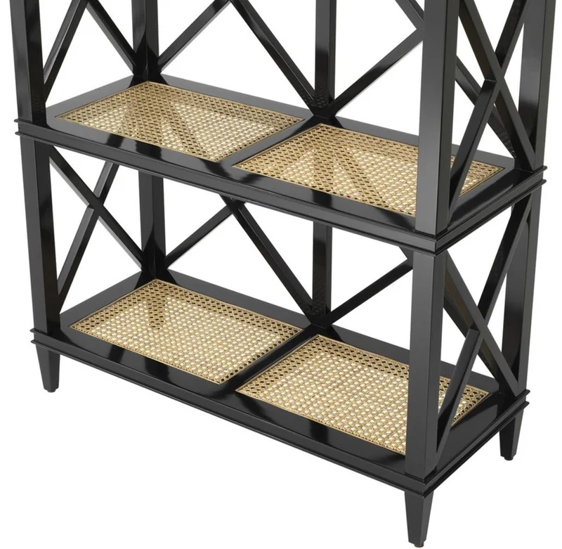 Casa Padrino Luxus Regalschrank im Barockstil Schwarz / Naturfarben 85 x 35 x H. 220 cm