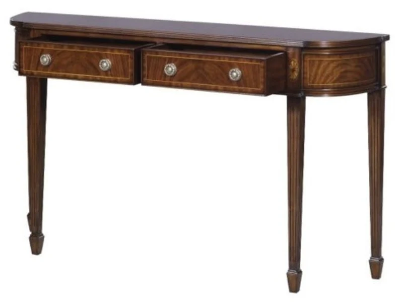 Casa Padrino Luxus Jugendstil Mahagoni Konsole Braun 130 x 30 x H. 78 cm - Konsolentisch mit 2 Schubladen im französichen Jugendstil