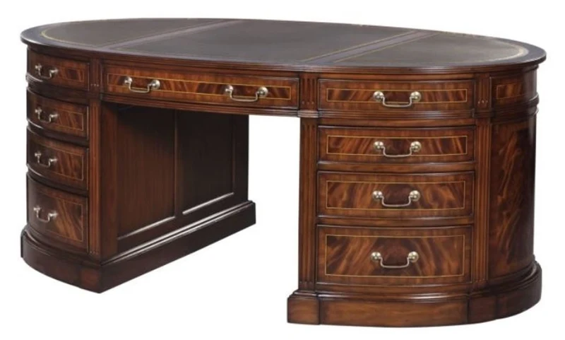 Casa Padrino Luxus Partner Schreibtisch Braun / Grün 180 x 102 x H. 76 cm - Mahagoni Doppel Schreibtisch mit 18 Schubladen