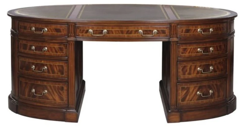 Casa Padrino Luxus Partner Schreibtisch Braun / Grün 180 x 102 x H. 76 cm - Mahagoni Doppel Schreibtisch mit 18 Schubladen