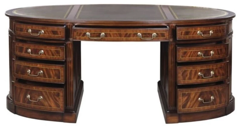 Casa Padrino Luxus Partner Schreibtisch Braun / Grün 180 x 102 x H. 76 cm - Mahagoni Doppel Schreibtisch mit 18 Schubladen