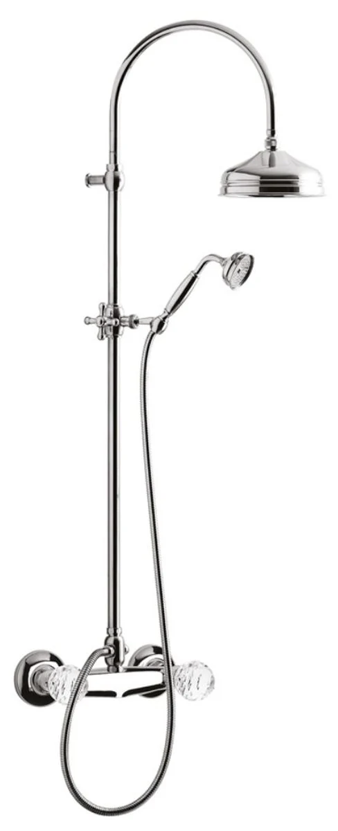 Casa Padrino Luxus Badezimmer Duschgarnitur mit Swarovski Kristallglas - Silber - Jugendstil Retro Design - Chrom Messing