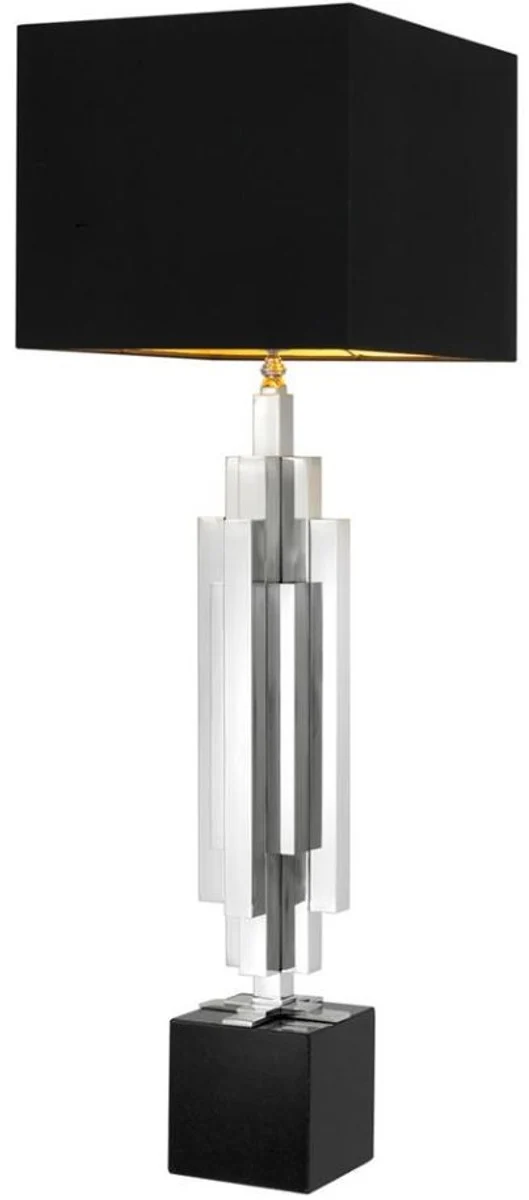 Casa Padrino Luxus Tischleuchte im edlen Design, Edelstahl vernickelt und Granit, Silber und Schwarz, 16 x H. 110 cm