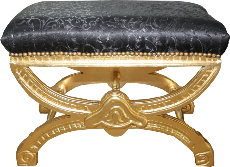 Casa Padrino Barock Sitzhocker / Kreuzhocker Schwarz Muster / Gold