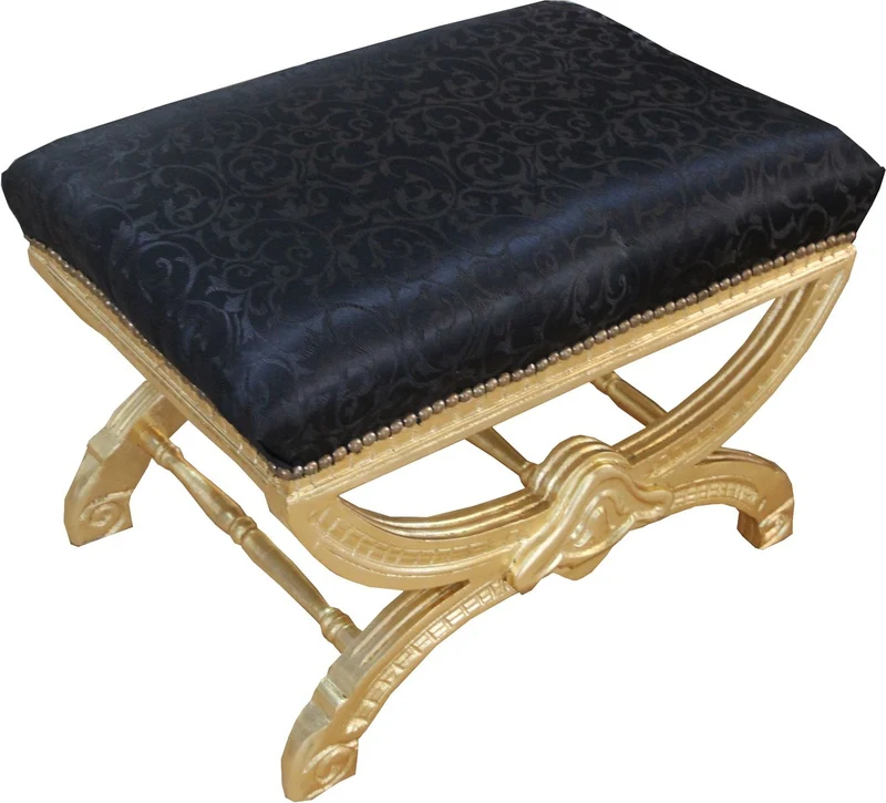 Casa Padrino Barock Sitzhocker / Kreuzhocker Schwarz Muster / Gold