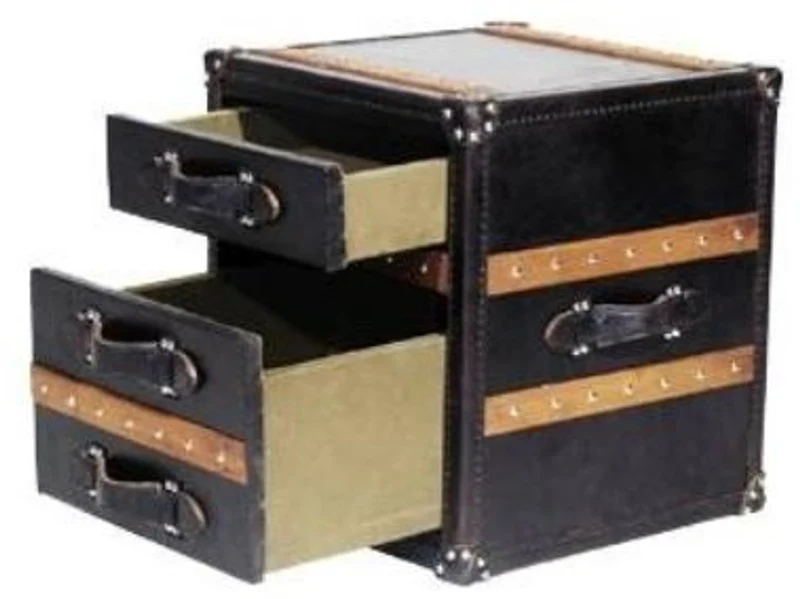 Casa Padrino Luxus Beistelltisch Kofferlook mit 2 Schubladen Schwarz / Braun 52 x 48 x H. 50 cm