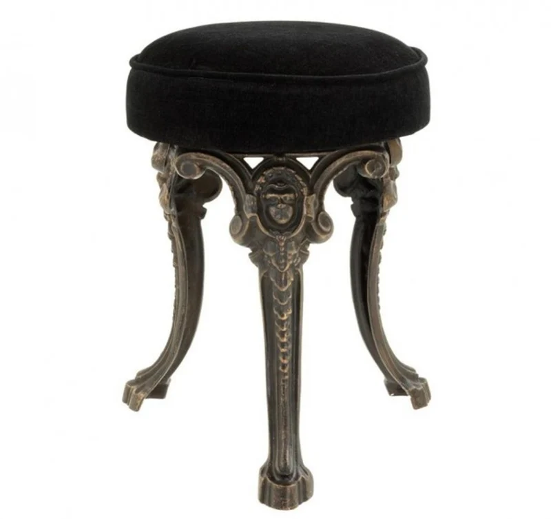 Casa Padrino Luxus Sitz Hocker im Barockstil Bronze Finish und schwarzer Samt-Optik 32 x H. 47 cm