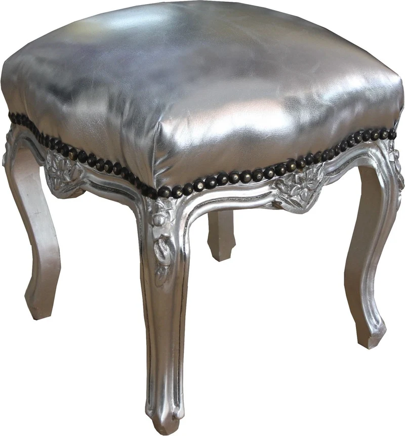 Casa Padrino Barock Sitzhocker Silber / Silber Höhe 40 cm, Breite 35 cm - Barock Möbel