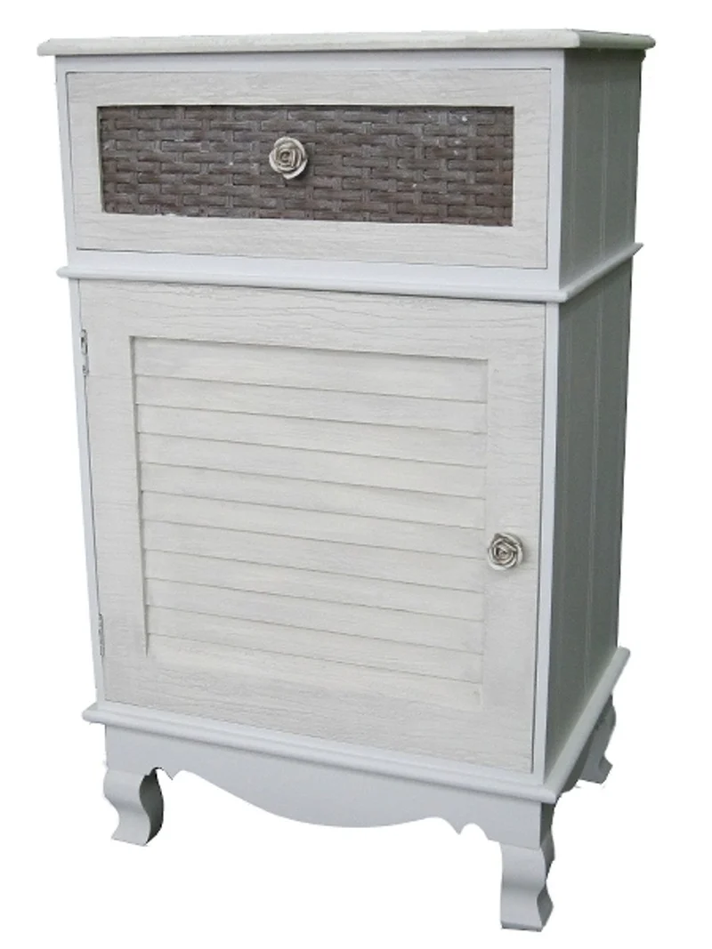 Casa Padrino Landhausstil Kommode mit Tür und Schublade in Hellgrau und Braun - 45 x 32 x H. 76 cm