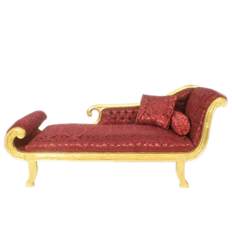 Casa Padrino Barock Chaiselongue Modell XXL Bordeaux Muster / Gold, Länge 192 cm, Breite 71 cm, Höhe 95 cm - Repräsentatives Antik Stil Möbel