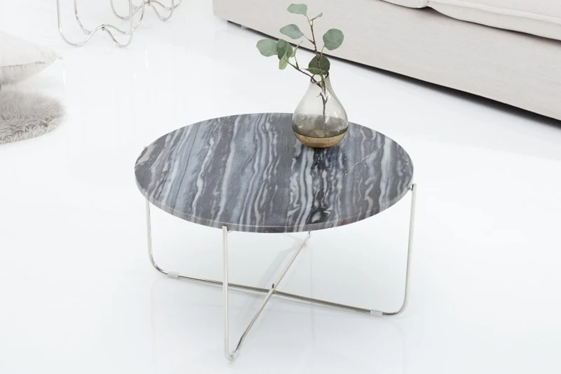 Casa Padrino Designer Beistelltisch mit Marmorplatte Ø 60 cm Grau / Silber H. 33 cm - Unikat