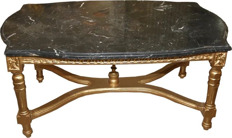 Casa Padrino Barock Antik Couchtisch Gold mit schwarzer Marmorplatte 96 x 58.5 cm - Limited Edition - Antik Look