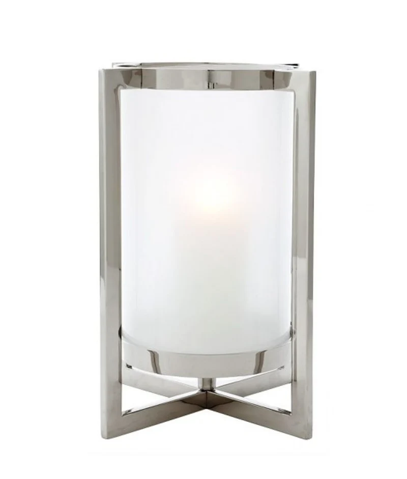 Casa Padrino Luxus Windlicht Kerzenleuchter aus Nickel Finish, Durchmesser 36 cm, Höhe 46 cm