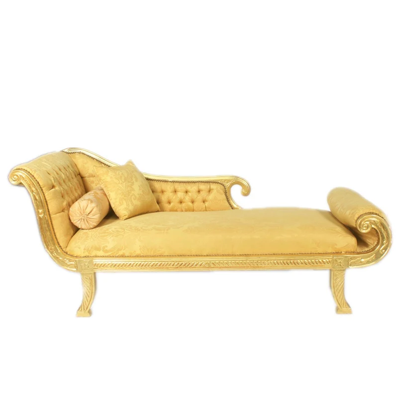 Casa Padrino Barock Chaiselongue Modell XXL Gold Muster / Gold Linke Seite - Antik Stil - Recamiere Wohnzimmer Möbel
