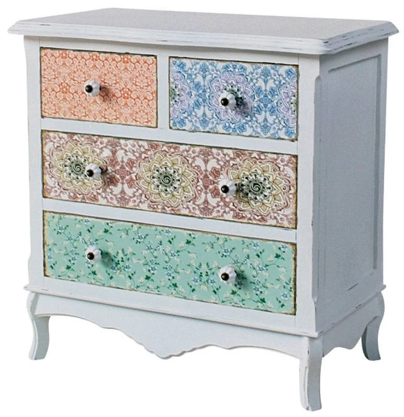 Casa Padrino Landhausstil Kommode Shabby Chic in Antik Weiß / Mehrfarbig 70 x 38 x H. 71 cm