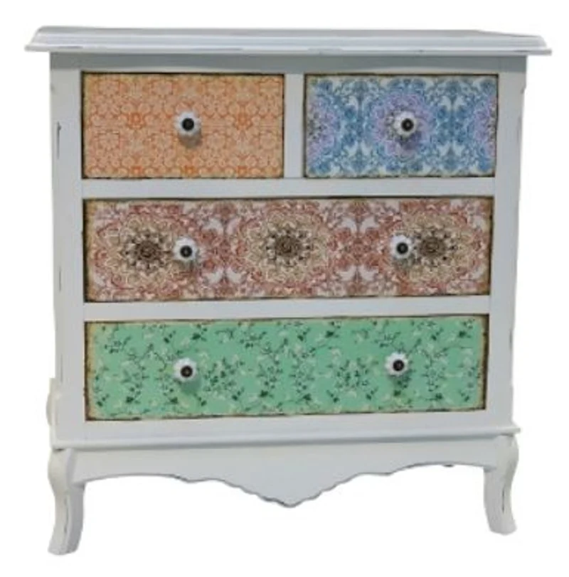 Casa Padrino Landhausstil Kommode Shabby Chic in Antik Weiß / Mehrfarbig 70 x 38 x H. 71 cm