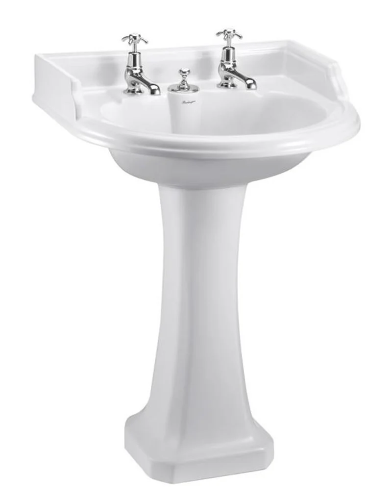 Casa Padrino Art Deco Waschbecken mit 2 Hahnlöchern - Porzellan Waschbecken in Weiß, 65 x 57,5 x 92 cm