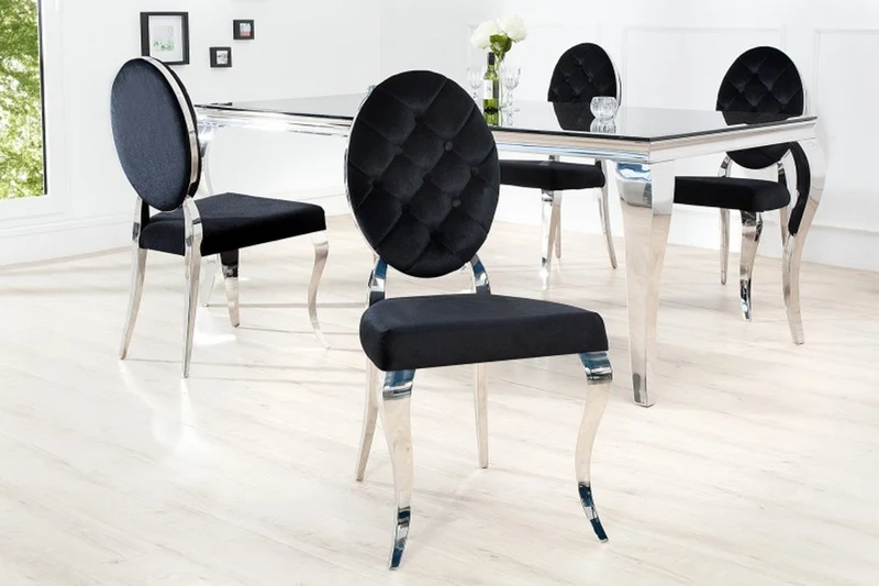 Casa Padrino Designer Esszimmer Stuhl Schwarz / Silber ohne Armlehne - Designer Stuhl