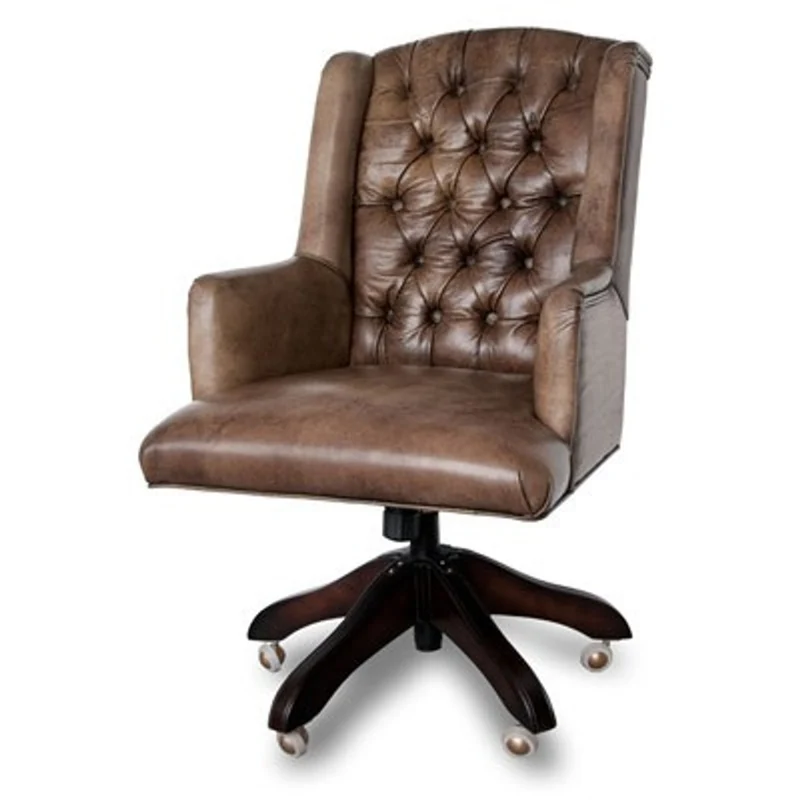 Casa Padrino Luxus Echtleder Chefsessel Büro Stuhl Medium Braun, Höhe 104-111 cm, Breite 64 cm