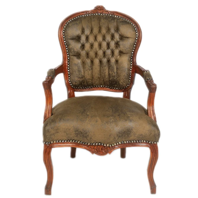 Casa Padrino Barock Salon Stuhl Braun Lederoptik / Braun - Möbel Antik Stil