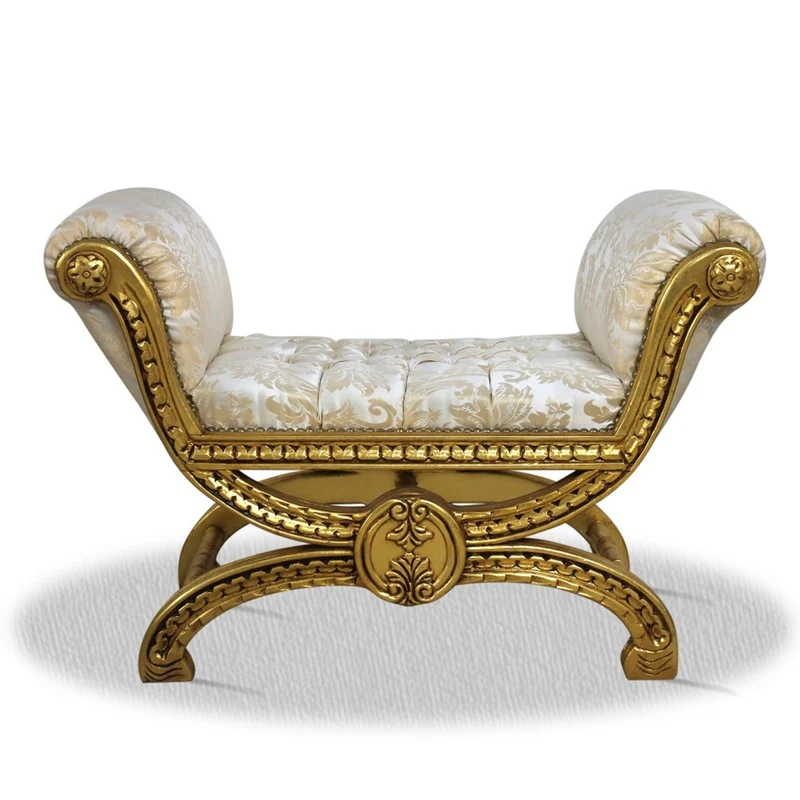 Casa Padrino Antik Stil Hocker Gold Weiß Muster - Barock Sitzhocker