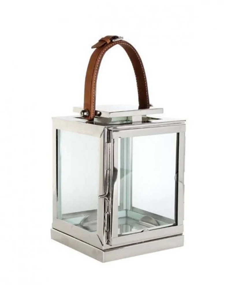 Casa Padrino Designer Deko Laterne aus Edelstahl in Nickel Finish, 17 x 17 x H. 23 cm