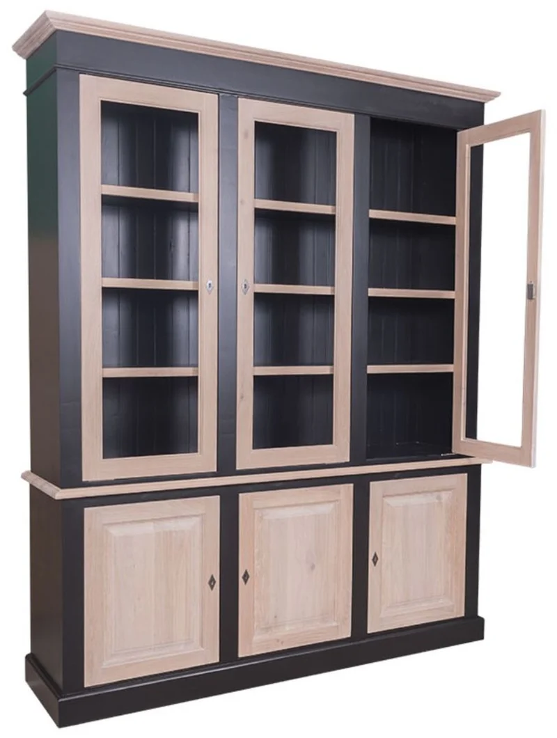 Casa Padrino Landhausstil Wohnzimmerschrank Massivholz Schwarz / Naturfarben 182 x 48 x H. 228 cm