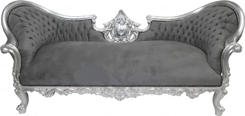 Casa Padrino Barock Sofa Vampire in Grau und Silber, 200 x 75 x 82 cm, Limited Edition Lounge Couch