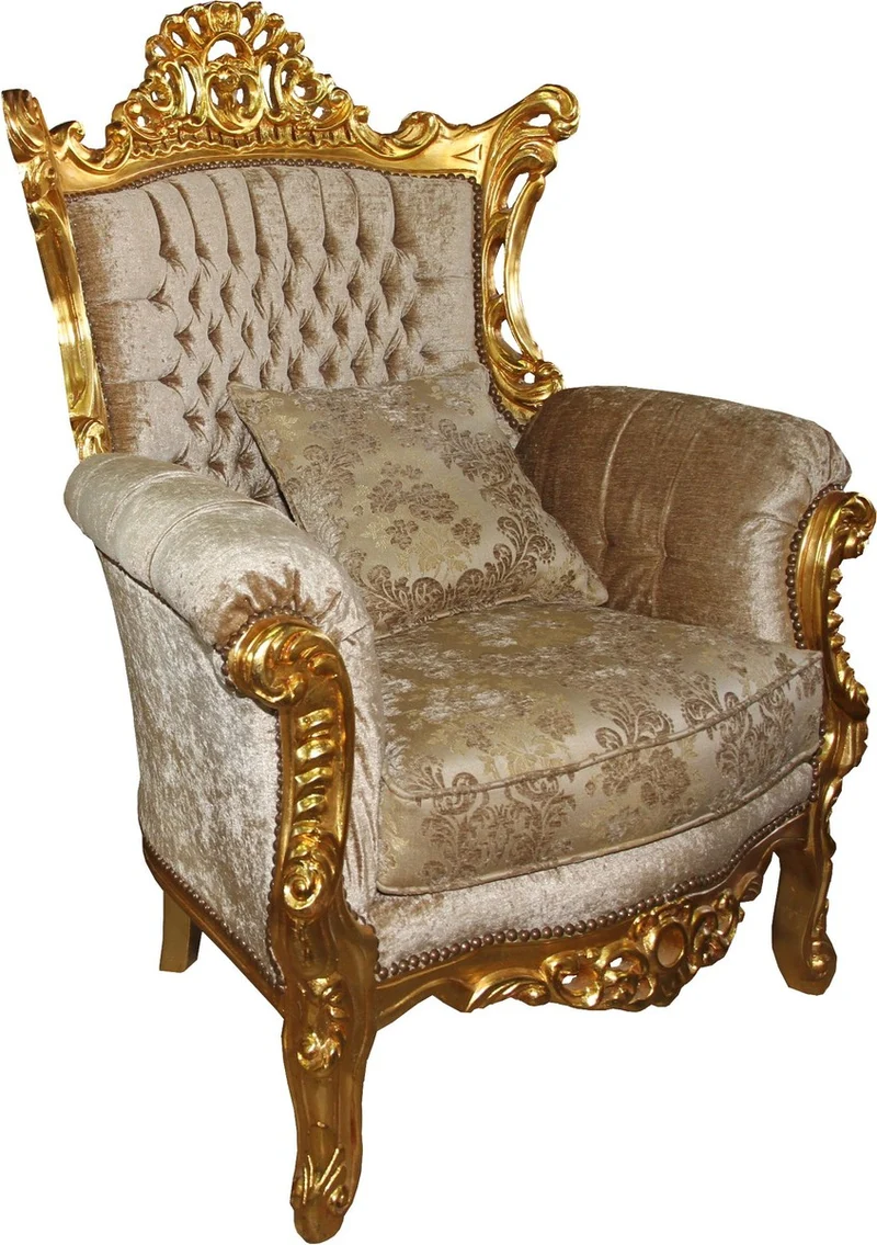 Casa Padrino Barock Sessel Al Capone im Antik Stil, Braun-Creme Muster mit Gold, 128 x 90 x 80 cm