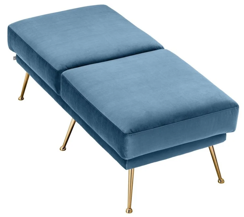 Casa Padrino Luxus Sitzbank Blau / Messingfarben 125 x 58 x H. 45 cm - Designermöbel
