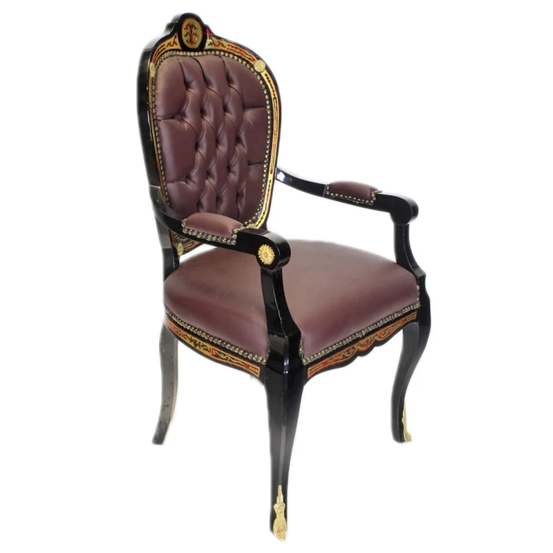 Casa Padrino Luxus Barock Stuhl mit Armlehnen Boulle Collection - Luxus Schreibtisch Stuhl