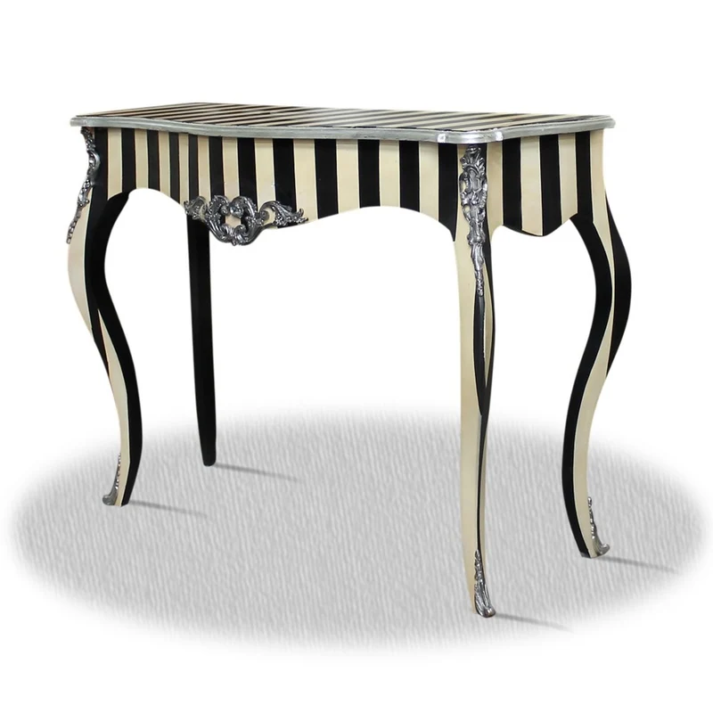 Casa Padrino Barock Konsole im Antik Stil Schwarz Weiß Silber 100 x 40 x H. 85 cm