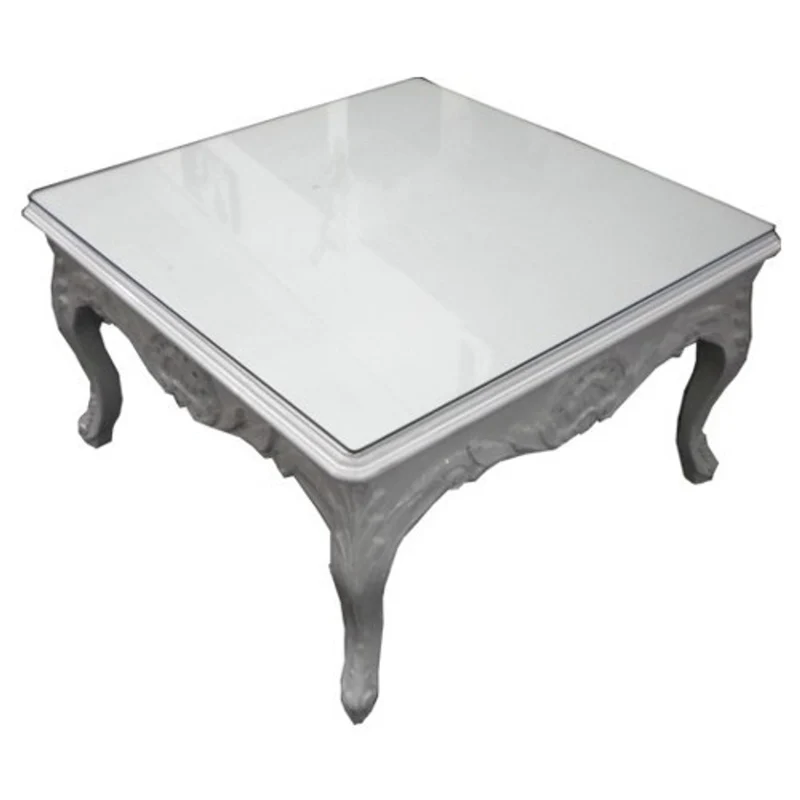 Casa Padrino Barock Beistelltisch Weiß 80 x 80 x 48 cm - Luxuriöser Couchtisch aus Massivholz mit Glasplatte