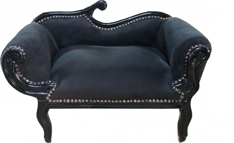 Casa Padrino Barock Hunde & Katzen Chaiselongue Sofa - Schwarz / Schwarz - 78 x 48 x 50 cm