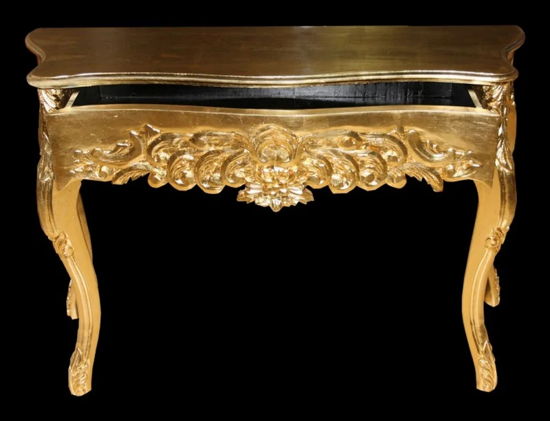 Casa Padrino Barock Konsolentisch Gold mit Schubladen, Damen Schminktisch, Antik Stil, B 116 cm x H 77 cm x T 36 cm