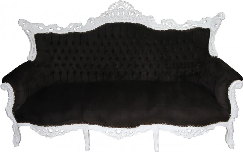 Casa Padrino Barock Wohnzimmer Set Master im Antik Stil Schwarz/Weiss - 3er Sofa, 2er Sofa, 1 Sessel