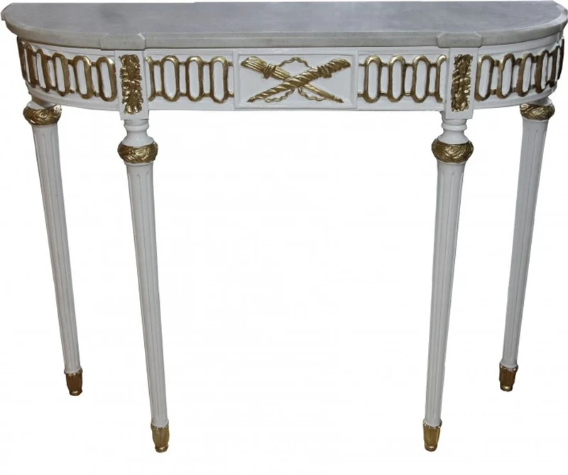 Casa Padrino Barock Konsolentisch mit Marmorplatte, Weiss/Gold 112 cm - Antik Stil Wandtisch