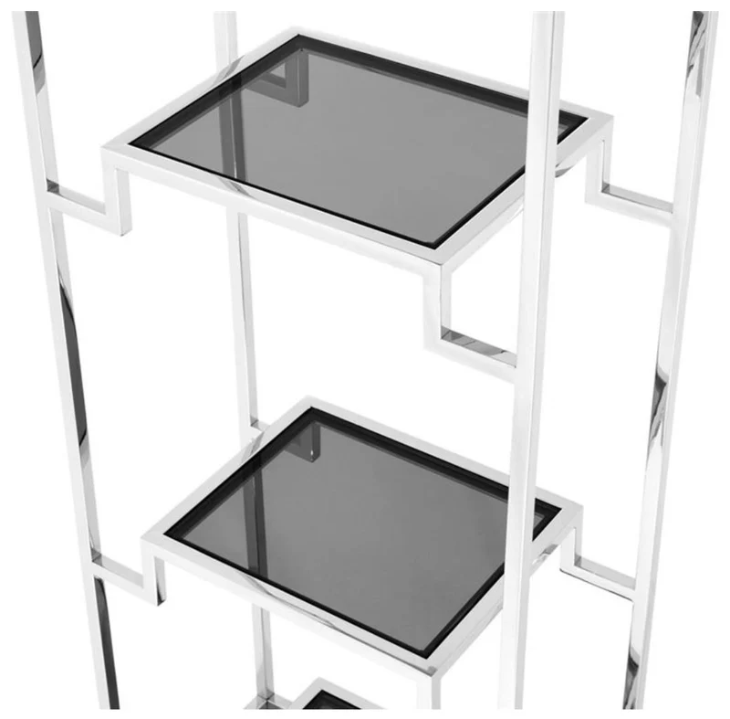 Casa Padrino Wohnzimmer Regalschrank Silber / Schwarz 45,5 x 25,5 x H. 221 cm - Luxus Wohnzimmerschrank