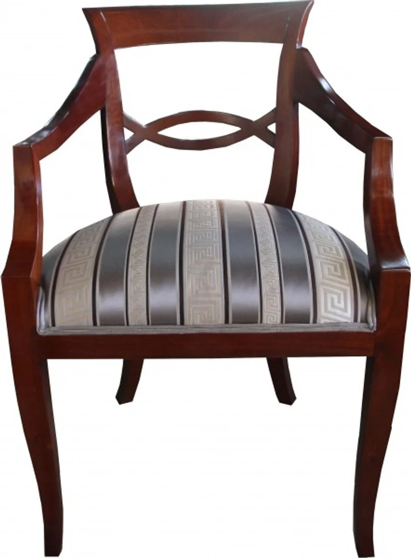 Casa Padrino Biedermeier Luxus Esszimmer Stuhl Braun mit Mäander-Muster Stoff Mod2 - Möbel Restaurant Hotel Gastronomie