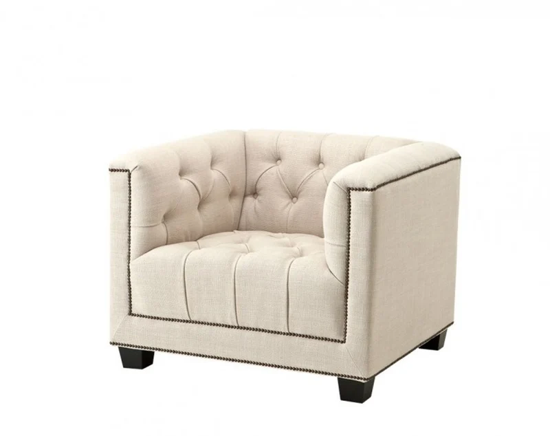 Casa Padrino Luxus Designer Sessel - Klassisches Polstermöbel in Panama Natural & Hellgrau, 94 x 85 x 73 cm
