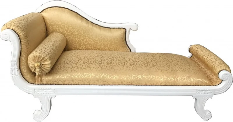 Casa Padrino Barock Chaiselongue Modell XXL Gold Muster / Weiß - Luxuriöse Recamiere aus Massivholz, 192 x 71 x 95 cm