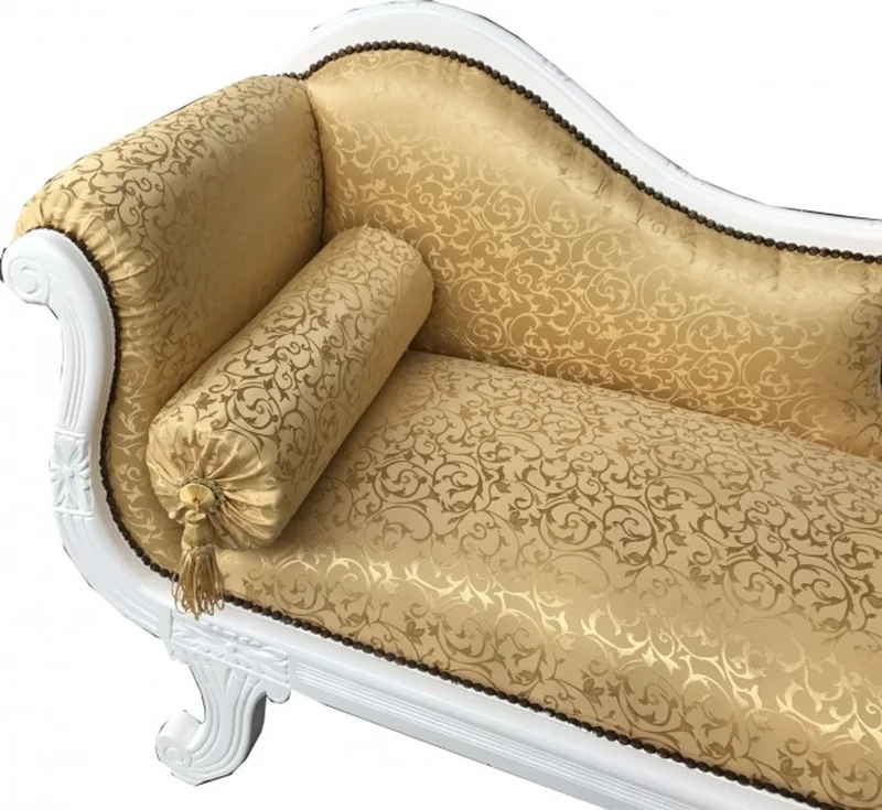 Casa Padrino Barock Chaiselongue Modell XXL Gold Muster / Weiß - Luxuriöse Recamiere aus Massivholz, 192 x 71 x 95 cm