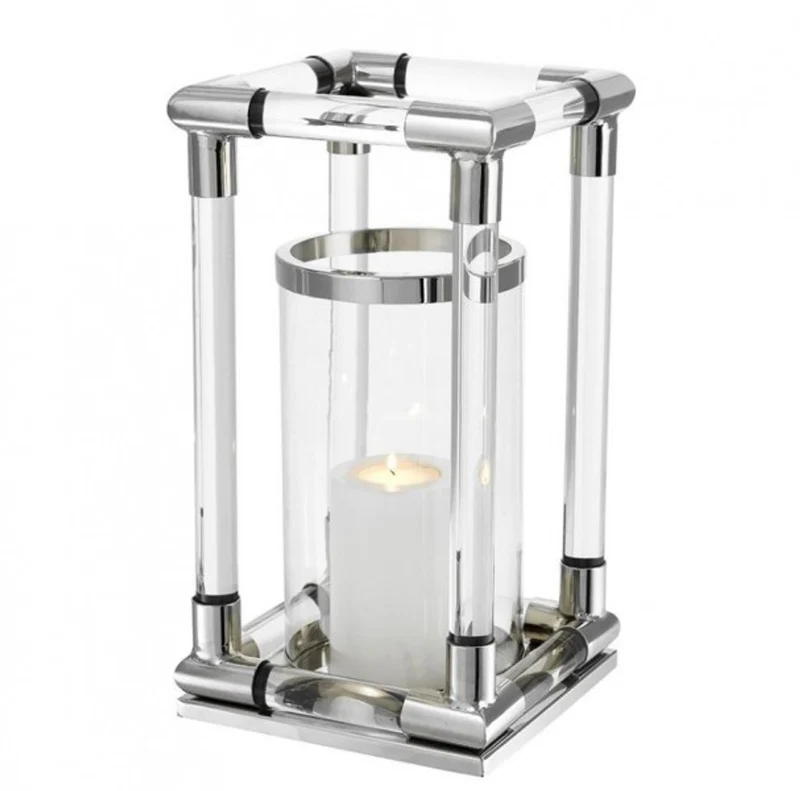 Casa Padrino Luxus Windlicht Kerzenleuchter aus Edelstahl in Nickel Finish, Durchmesser 24 cm, Höhe 45 cm - Limited Edition