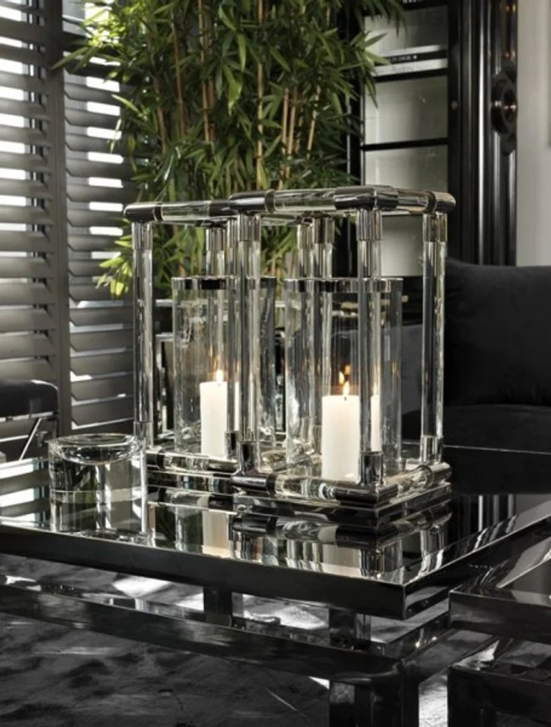 Casa Padrino Luxus Windlicht Kerzenleuchter aus Edelstahl in Nickel Finish, Durchmesser 24 cm, Höhe 45 cm - Limited Edition