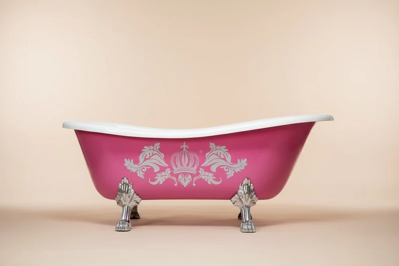 Casa Pompöös by Casa Padrino Luxus Badewanne Deluxe freistehend Pink / Silber / Weiß 1695mm mit Löwenfüssen