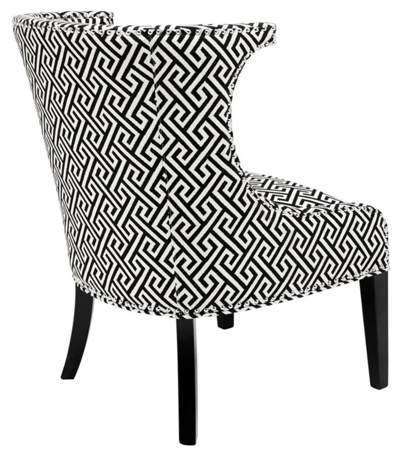 Casa Padrino Sessel in schwarz / weiß 66 x 60 x H. 91 cm - Luxus Ohrensessel