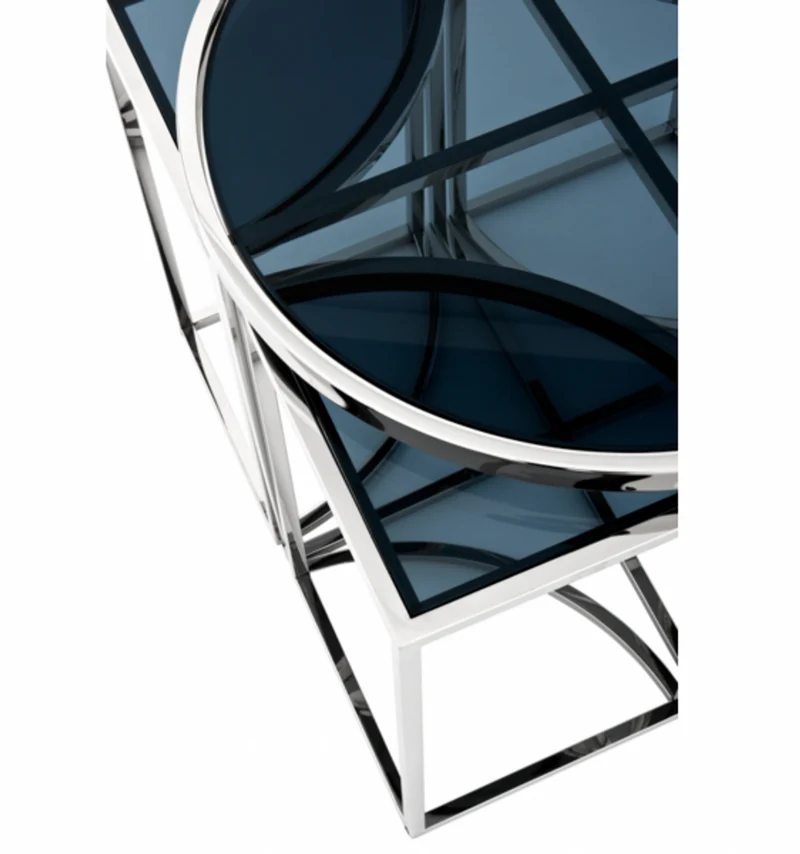 Casa Padrino Luxus Art Deco Designer Beistelltisch 5er Set aus rostfreiem Stahl und Rauchglas 60 x H. 55 cm